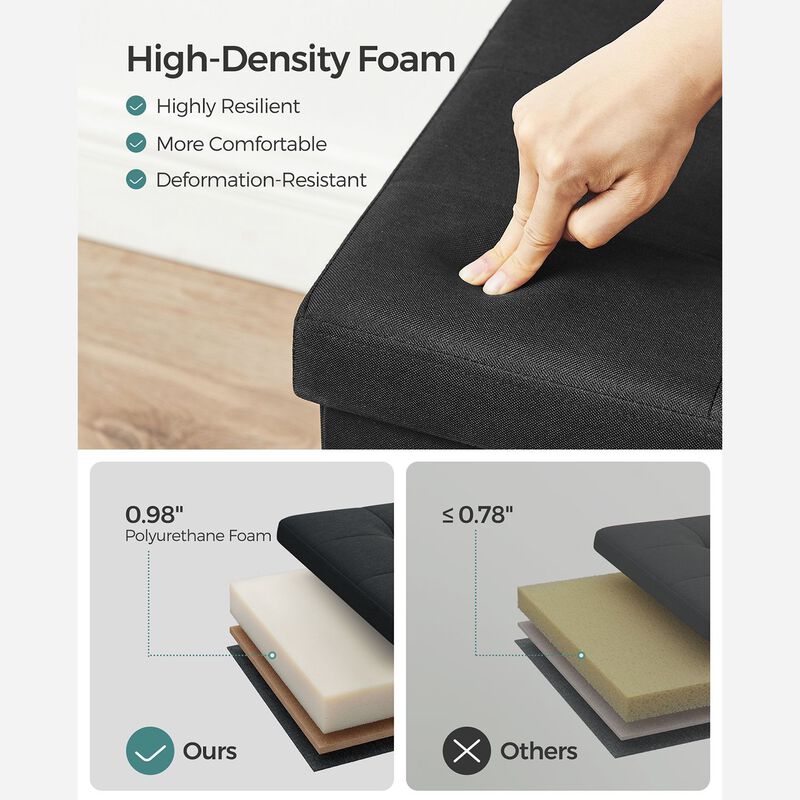 43-Inch Folding Storage Ottoman Bench with Wooden Divider - Storage Chest and Foot Rest Stool