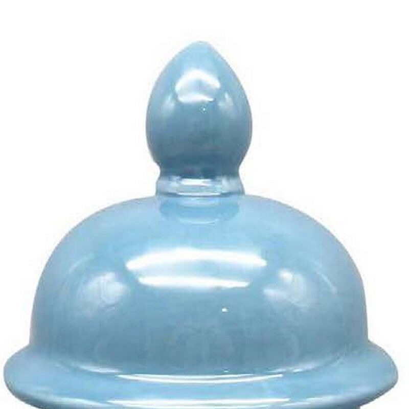 Teli 18 Inch Decorative Temple Ginger Jar, Elegant Ceramic, Glossy Blue - Benzara