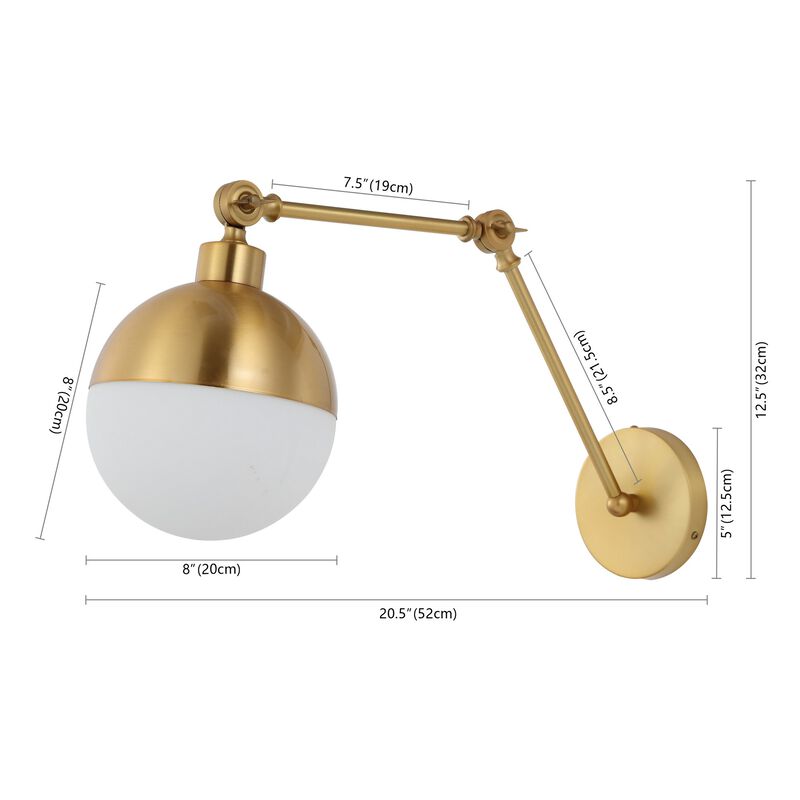 Alba 1-Light Mid-Century Modern Arm-Adjustable Iron/Glass LED Sconce