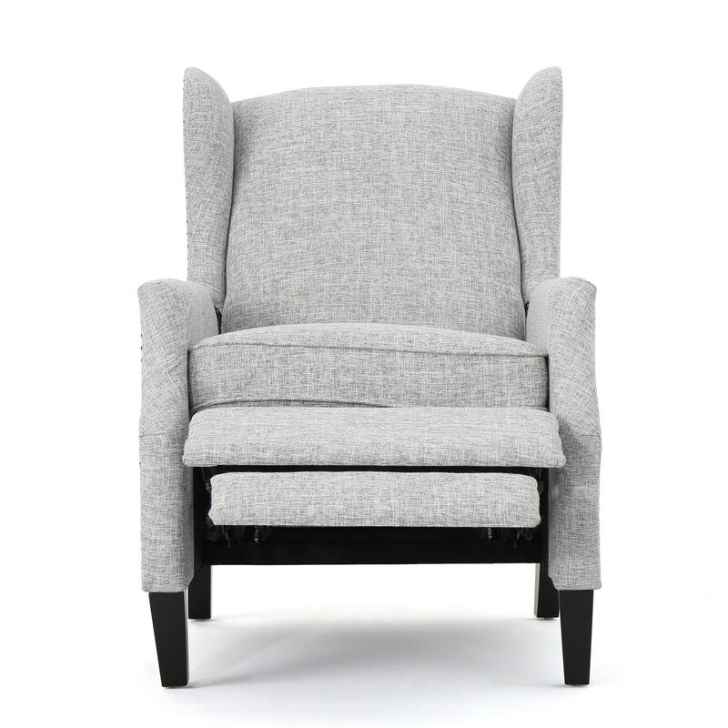 Nora Manual Recliner Lounge Chair, Wingback, Nailhead Trim, Gray - Benzara