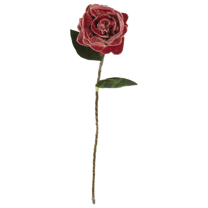 20" Red and Green Peony Artificial Flower Spray Stem