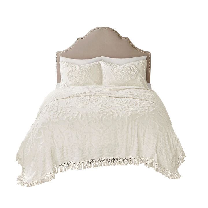 Gracie Mills Ray Boho Tufted Cotton Chenille Medallion Fringe Coverlet Set