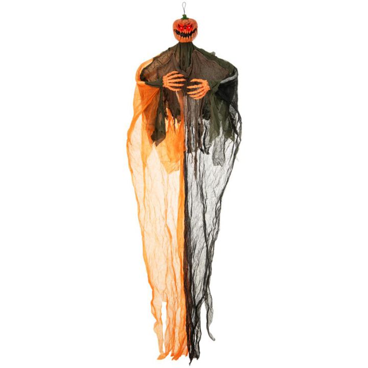 Hivvago 6 Feet Hanging Pumpkin Ghost with Red Glowing Eyes and Bendable Arms