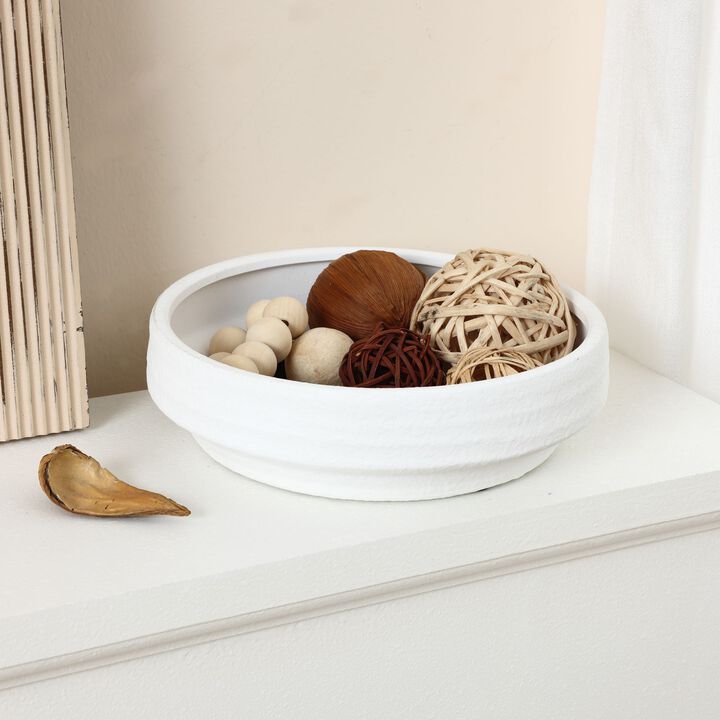 LuxenHome White Terracotta 11.2-Inch Round Indoor and Outdoor Bowl Vase