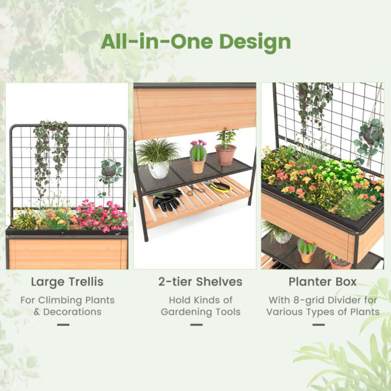 Hivvago Raised Garden Bed with Trellis 2-tier Storage Shelves