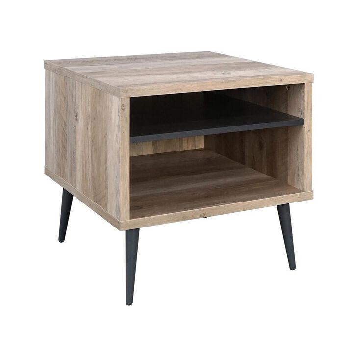 Carly 22 Inch Side End Table, Tapered Legs, 1 Shelf, Light Brown and Gray - Benzara