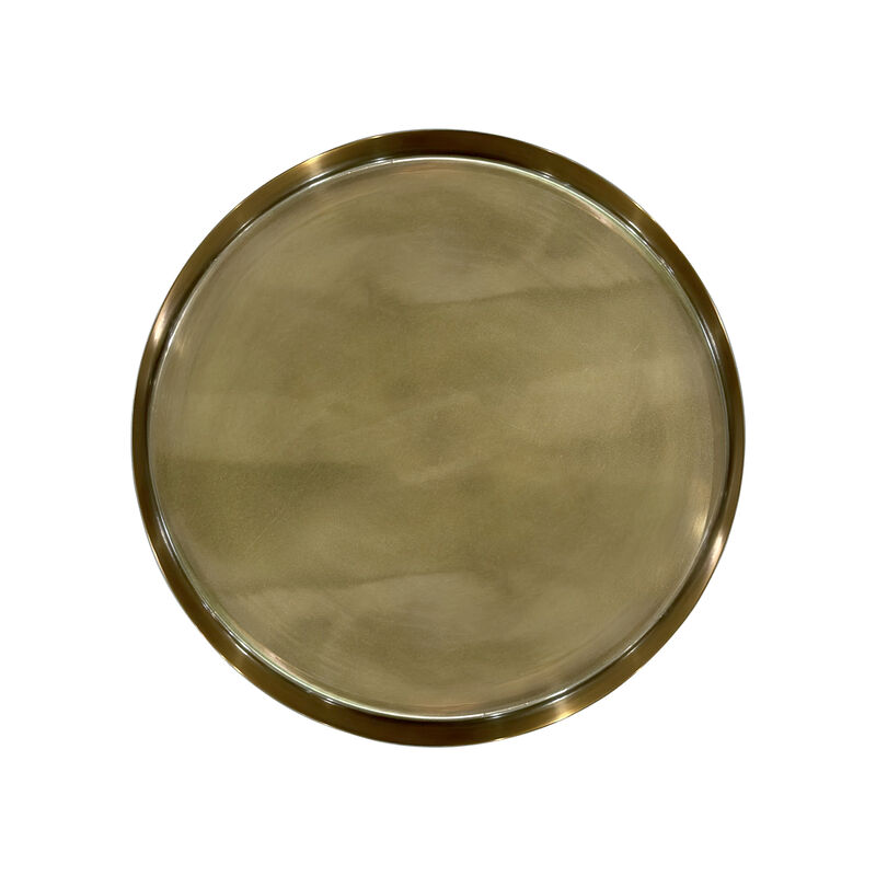 Ara 12 Inch Side End Table, Vintage Sleek Pillar Base, Round Tray Top, Oxidized Antique Brass