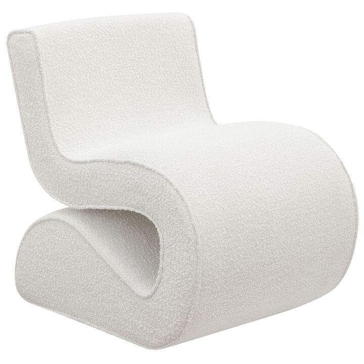 Zea Unique Accent Chair, Modern Curved, White Boucle Upholstery, Metal - Benzara