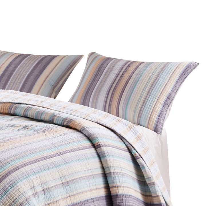 Ysa 36 Inch Quilted King Pillow Sham, Cotton, Reversible Striped Design - Benzara