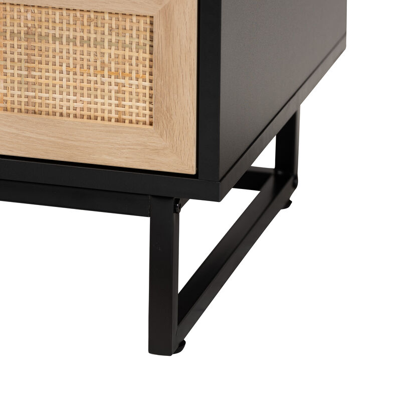 Baxton Studio Declan  Espresso Brown Finished Wood and Natural Rattan 2 Drawer End Table