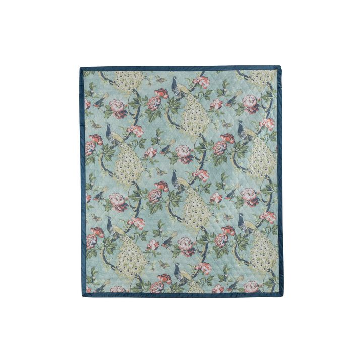 Eden 60 Inch Throw Blanket, Butterflies and Songbirds, Green Microfiber-Benzara