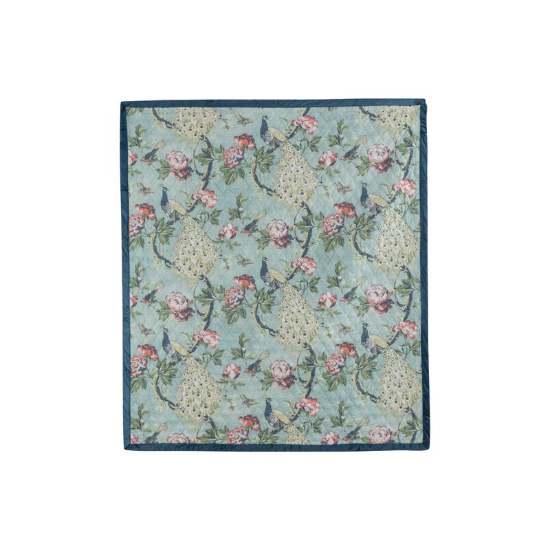 Eden 60 Inch Throw Blanket, Butterflies and Songbirds, Green Microfiber-Benzara