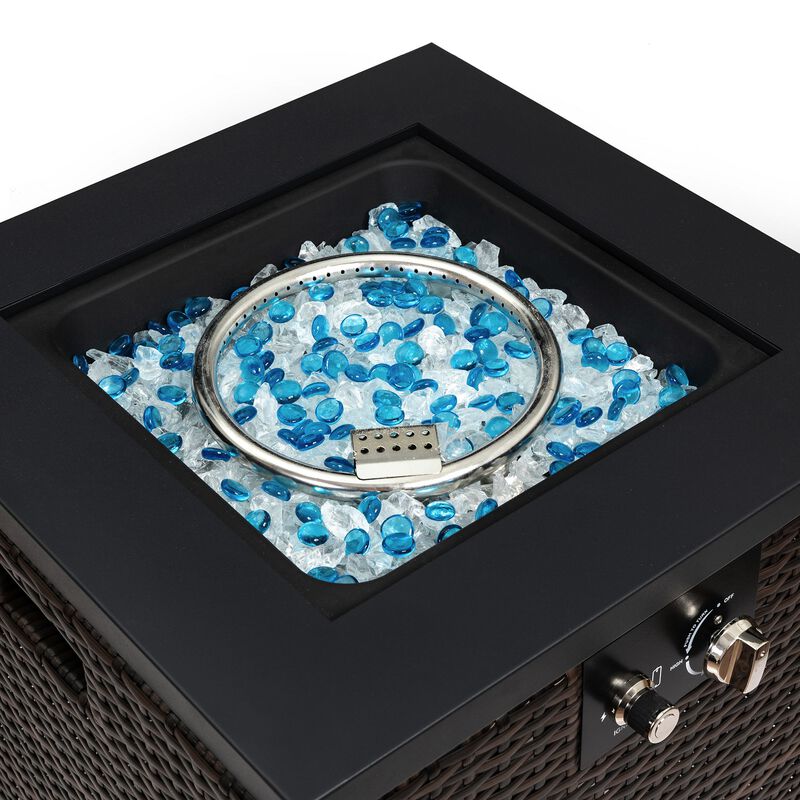 Mondawe Outdoor Wicker Fire Pit Pillar With Glass Windproof Cover