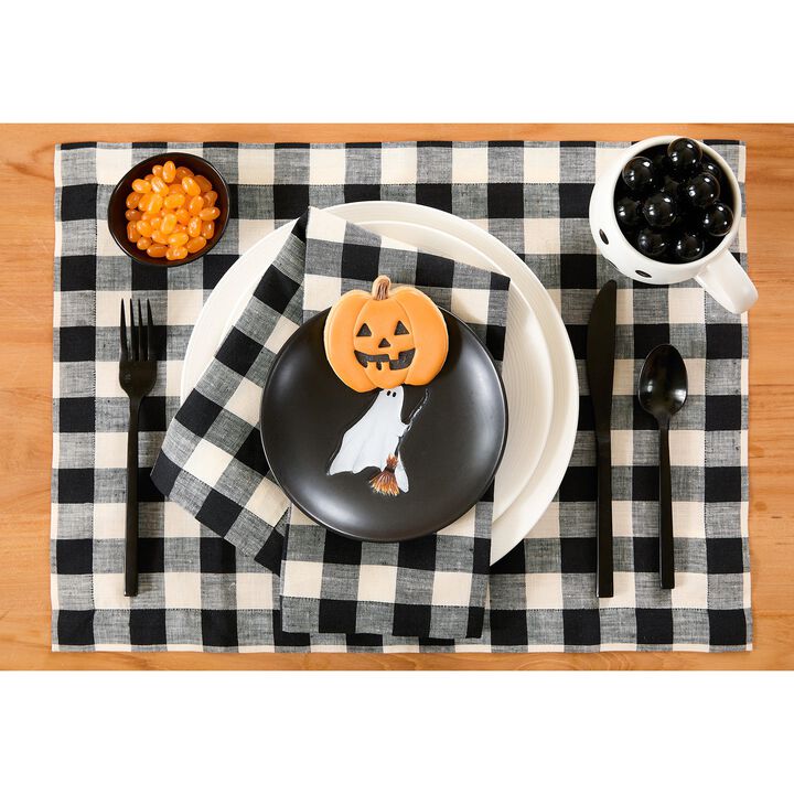 Solino Home 100% Pure Linen Placemats 14 x 19 Inch Set of 4 | Morgan Check