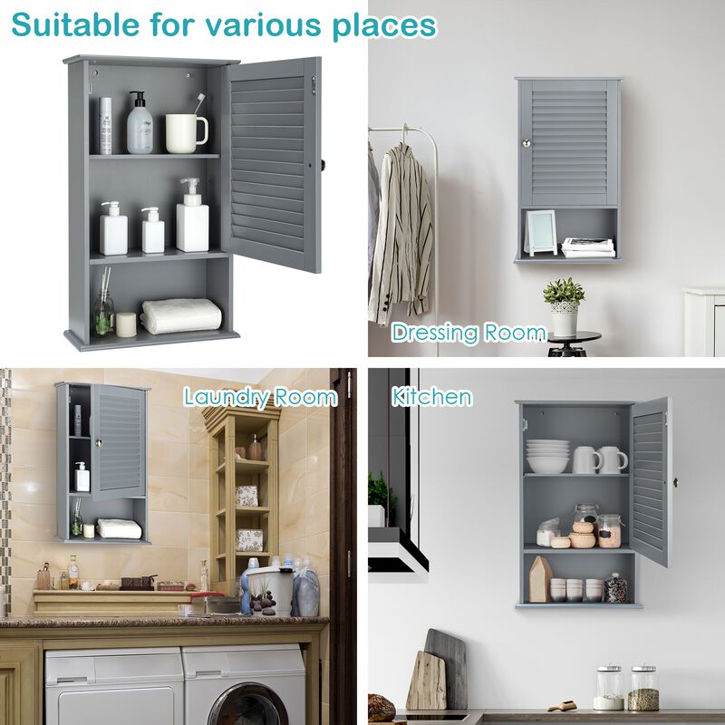 Bathroom Wall Mount Storage Cabinet Single Door with Height Adjustable Shelf
