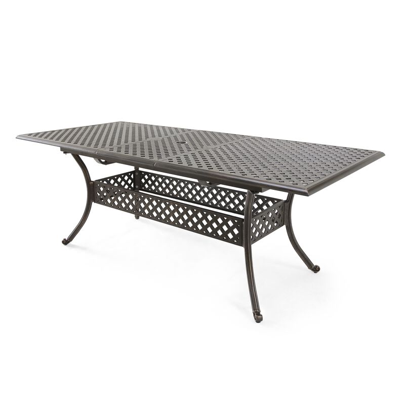 Dining Table, 64-82 Inch Extendable Acacia Wood Top, Aluminium, Dark Brown