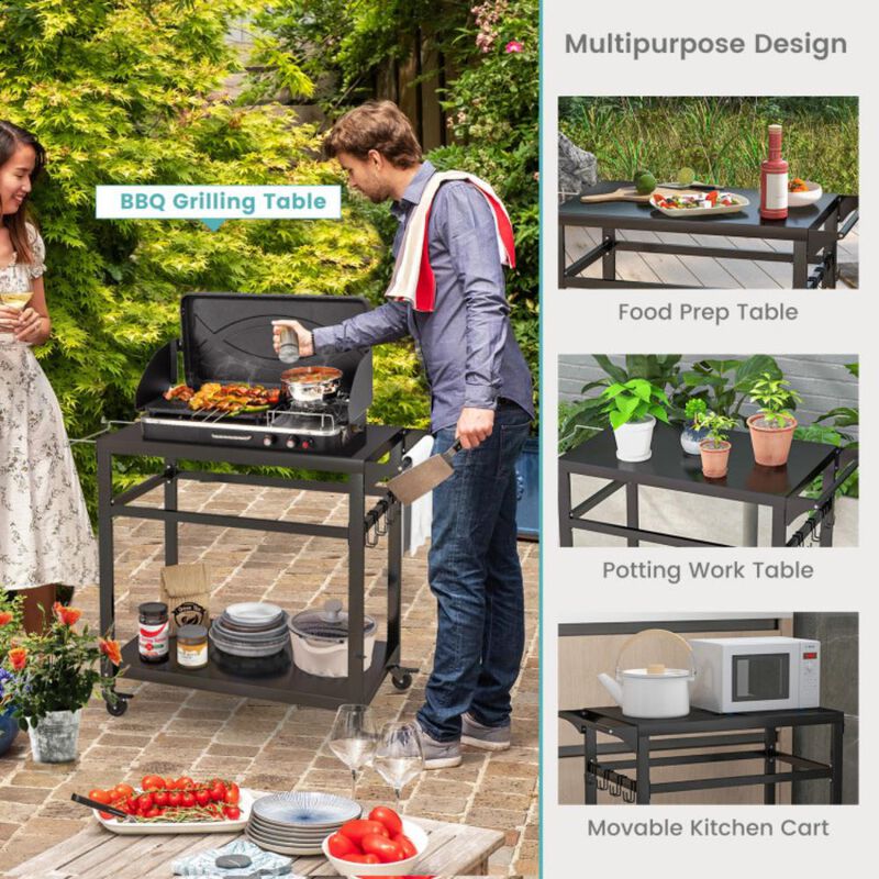 Hivvago Double-Shelf Movable BBQ Cart with 4 Lockable Wheels