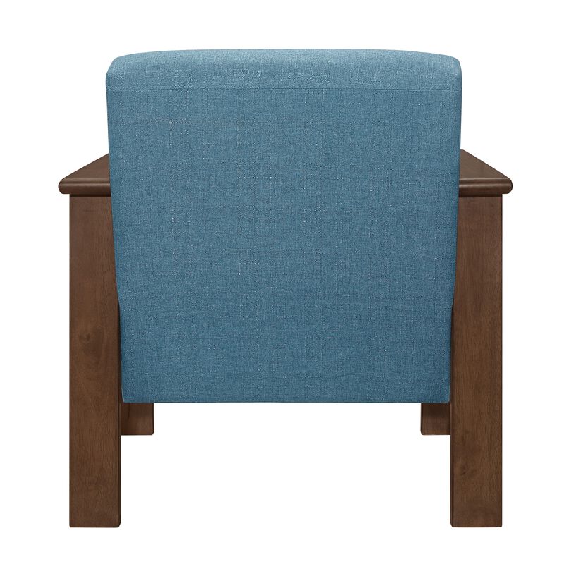 Bella 32 Inch Accent Chair Armchair, Storage Arms, Blue, Solid Rubberwood - Benzara