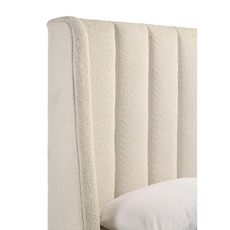 Benjara Aegis Queen Size Bed, Wingback, Channel Tufted, Cream Beige Upholstery