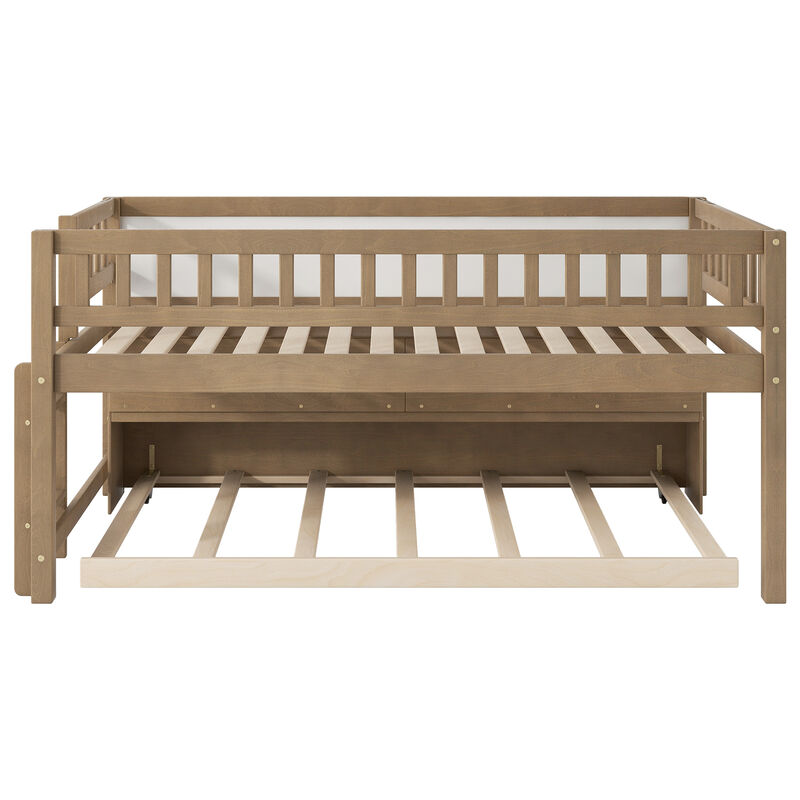 Merax Low Loft Bed with Storage Shelves and Trundl
