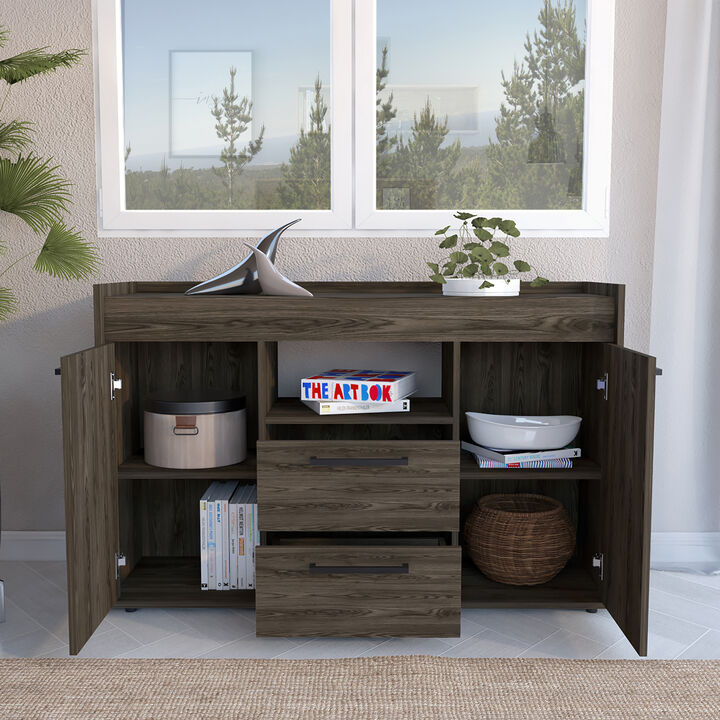 DEPOT E-SHOP Hart Sideboard Double Door Cabinet, One Open Shelf, Dark Walnut