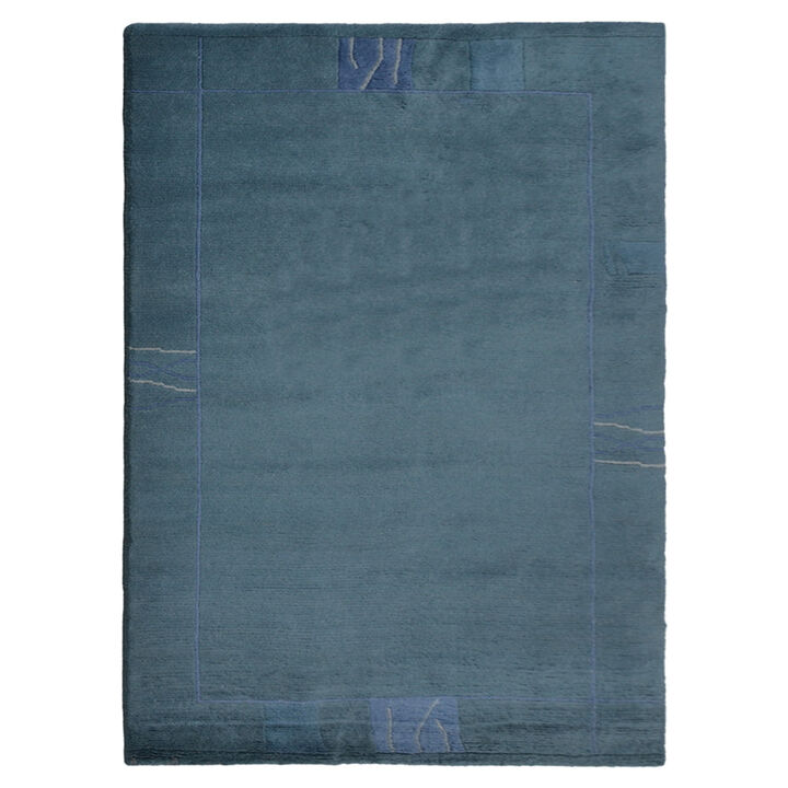 Rugsotic Carpets Hand Knotted Tibbati Wool 6'7''x9'10'' Area Rug Contemporary Blue T00206