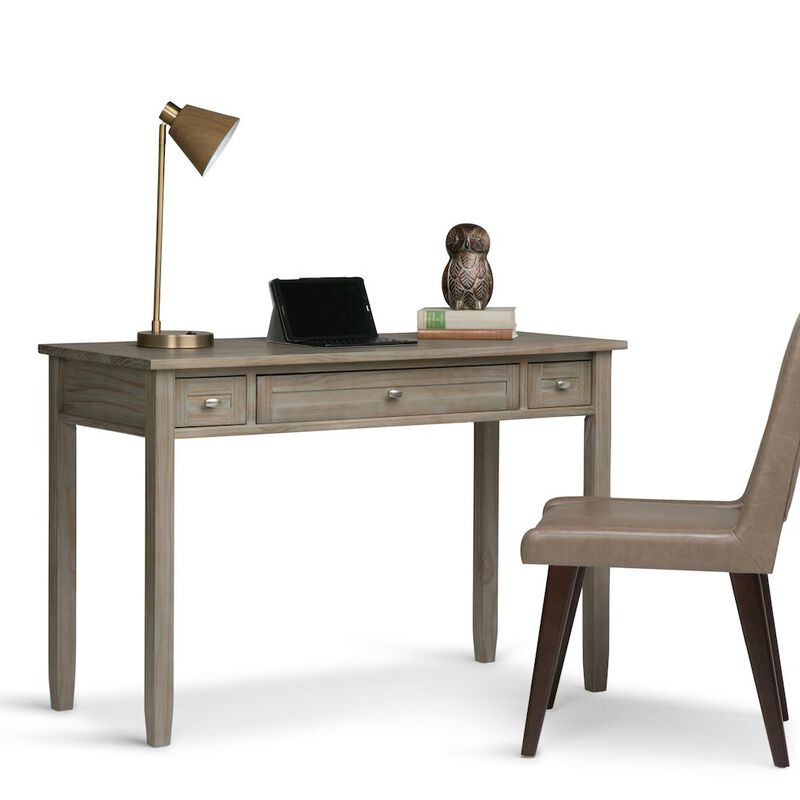 Simpli Home Warm Shaker Solid Wood Desk In Distressed Grey