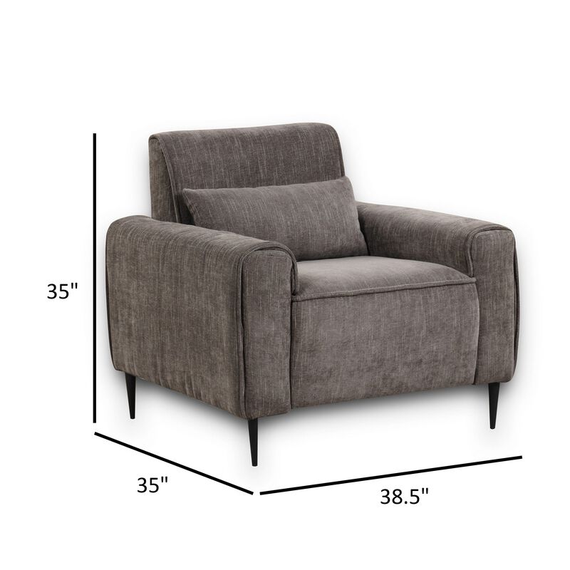 Tiu 39 Inch Accent Chair, Lumbar Pillow, Gray Chenille, Metal, Solid Wood - Benzara