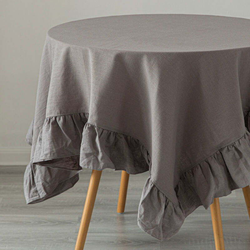 Deerlux 100% Pure Linen Washable Tablecloth with Ruffle Trim, 60" x 60" Square White