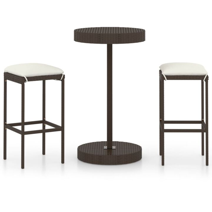vidaXL 3 Piece Garden Bar Set with Cushions Poly Rattan Brown