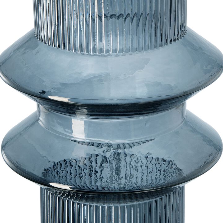 Rae Set of 2 Glass Vases, Tall Round Cylinders, Smokey Blue, Clear Finish-Benzara