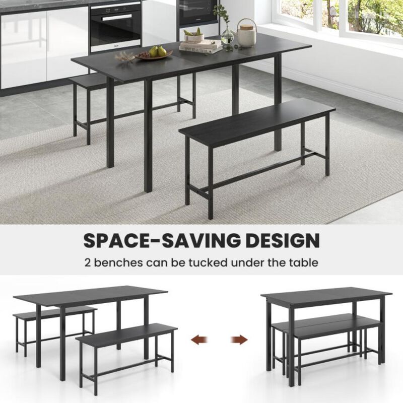 3 Piece Dining Table Set for 4-6 with 2 Benches
