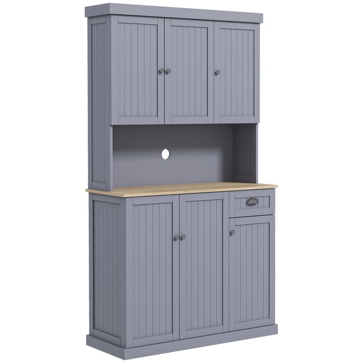 71" Farmhouse Buffet Hutch: Gray, Microwave Space, Adjustable Shelves