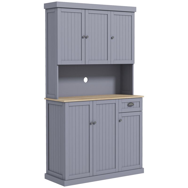 71" Farmhouse Buffet Hutch: Gray, Microwave Space, Adjustable Shelves