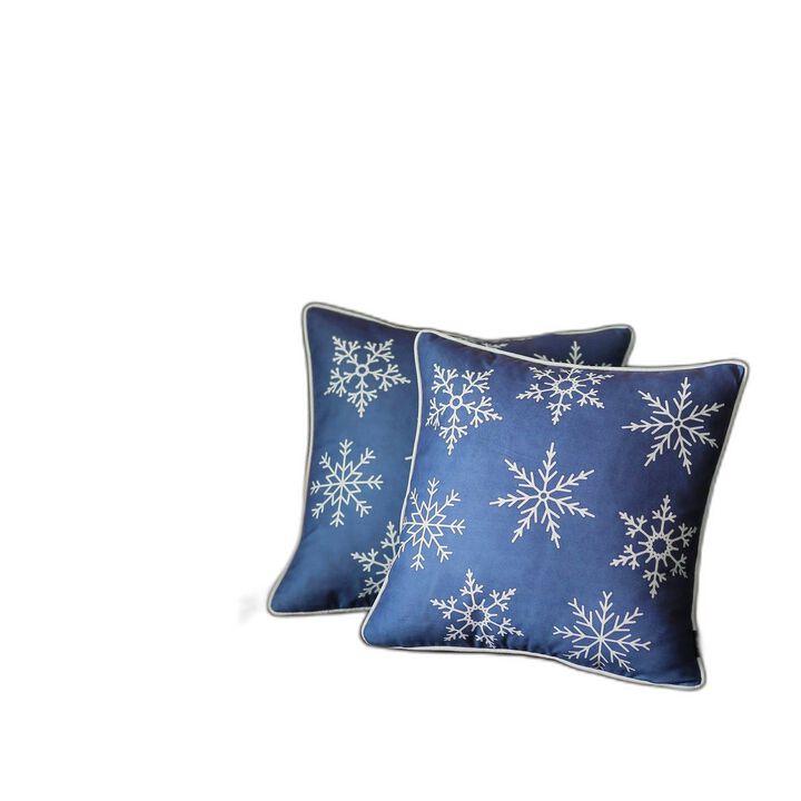 Hivvago Set of 2 Blue and White Snowflakes Throw Pillows