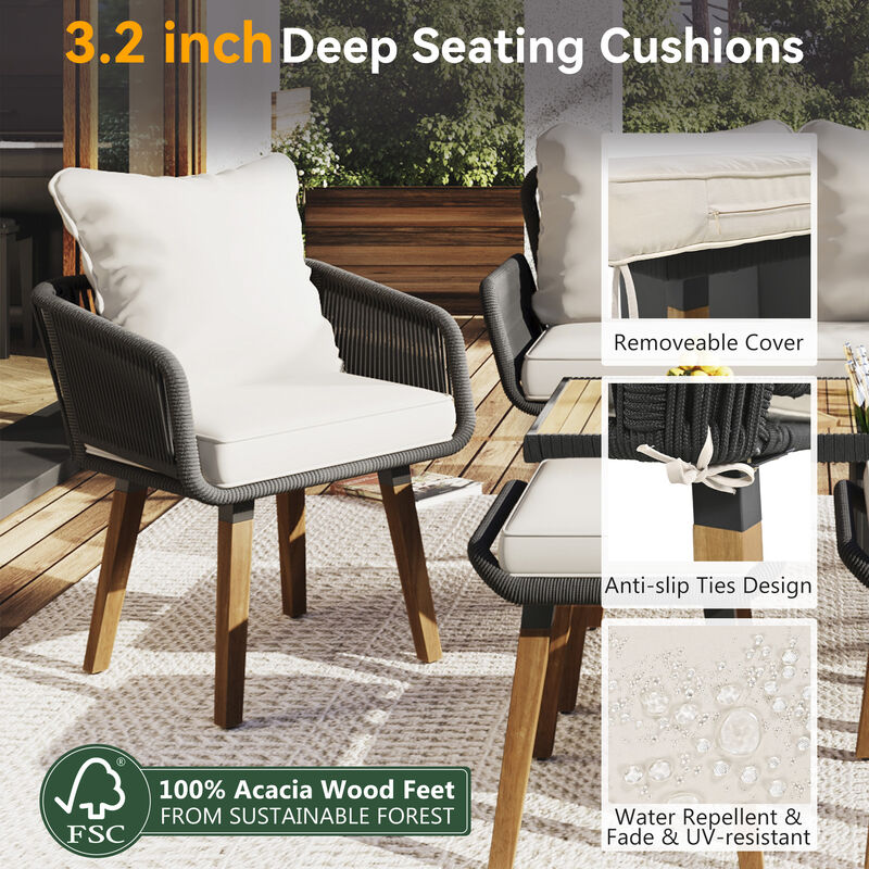 Modern & Coastal Farmhouse 6-Piece Unique Rope Woven Outdoor Patio Furniture Set