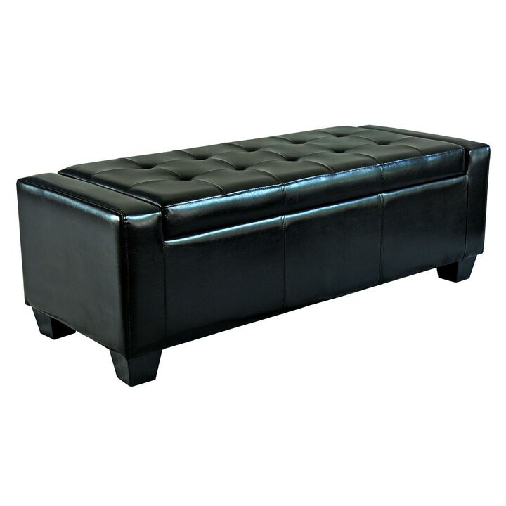 Versatile Black Beauty: 50.5" Tufted Faux Leather Storage Ottoman