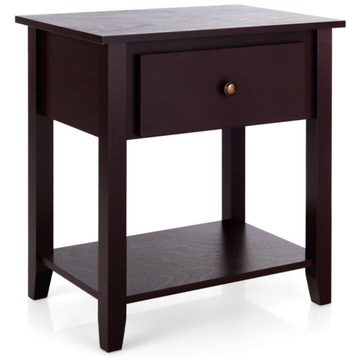 Hivvago Nightstand with Drawer and Storage Shelf for Bedroom Living Room