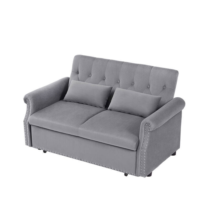 55" Modern Shiny Velvet Convertible Loveseat Sleeper Sofa Couch with 2 Lumbar Pillows
