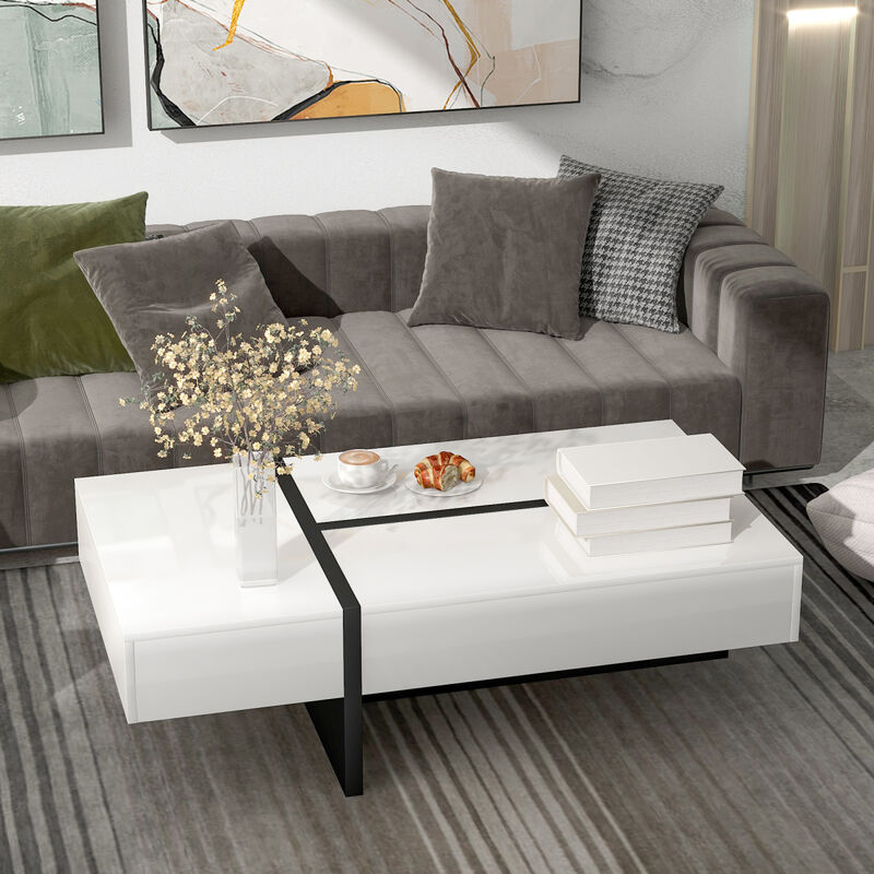 Modern High Gloss Cocktail Table - 45.2x25.5x13.7
