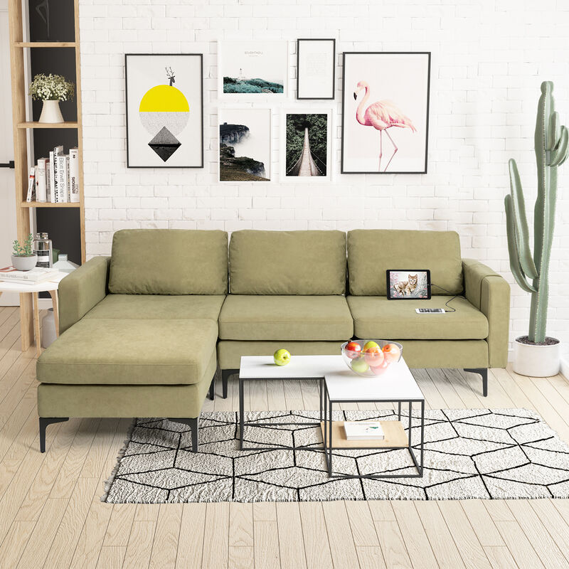 Costway Modular L-shaped 3 Seat Sectional Sofa w/ Reversible Chaise & 2 USB Ports