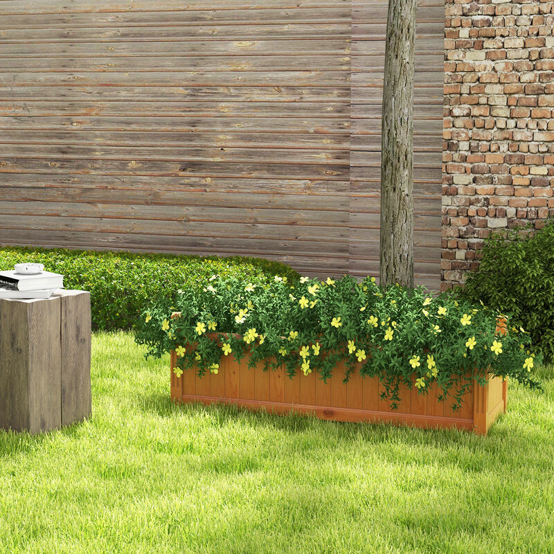 Wooden Rectangular Garden Bed with Drainage System-Natural
