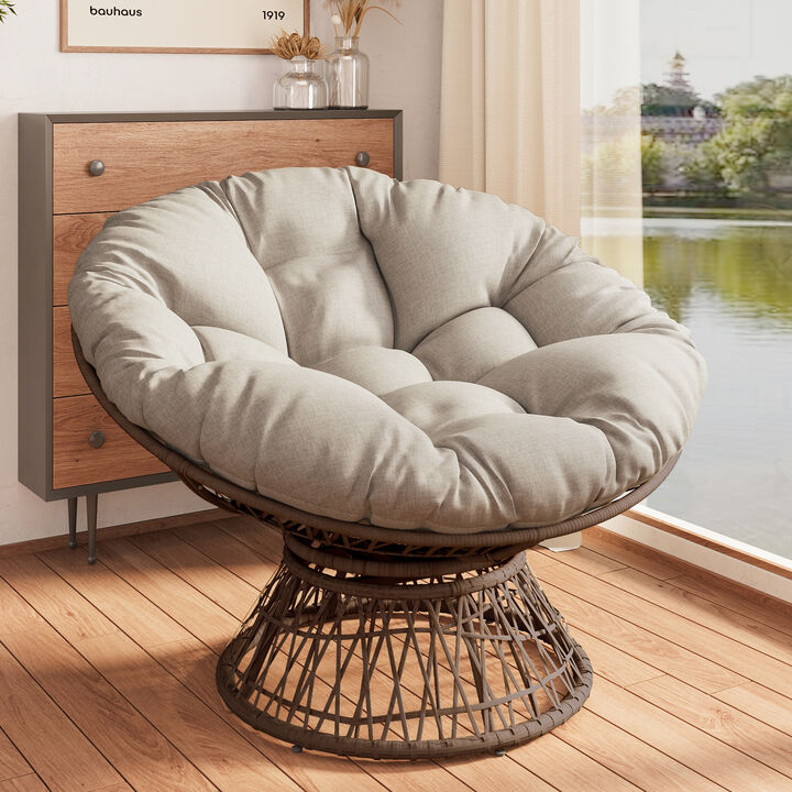 40" Ergonomic Wicker Chair with Cloud Thick Density Fabric Cushion,3-proof Cover,High Capacity Iron Frame,Fluid 360 Degree Swivel for Reading,Living Room, Bedroom,Lounge