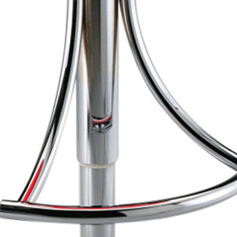 Vera 19-29 Inch Counter Height Stool, Round Swivel, Chrome, Adjustable, Red - Benzara