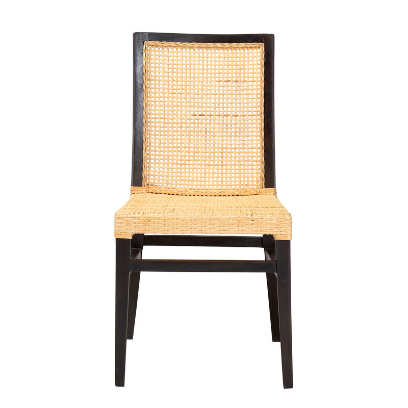 Bali & Pari Lingga Modern Bohemian Dark Brown Mahogany Wood and Natural Rattan Dining Chair