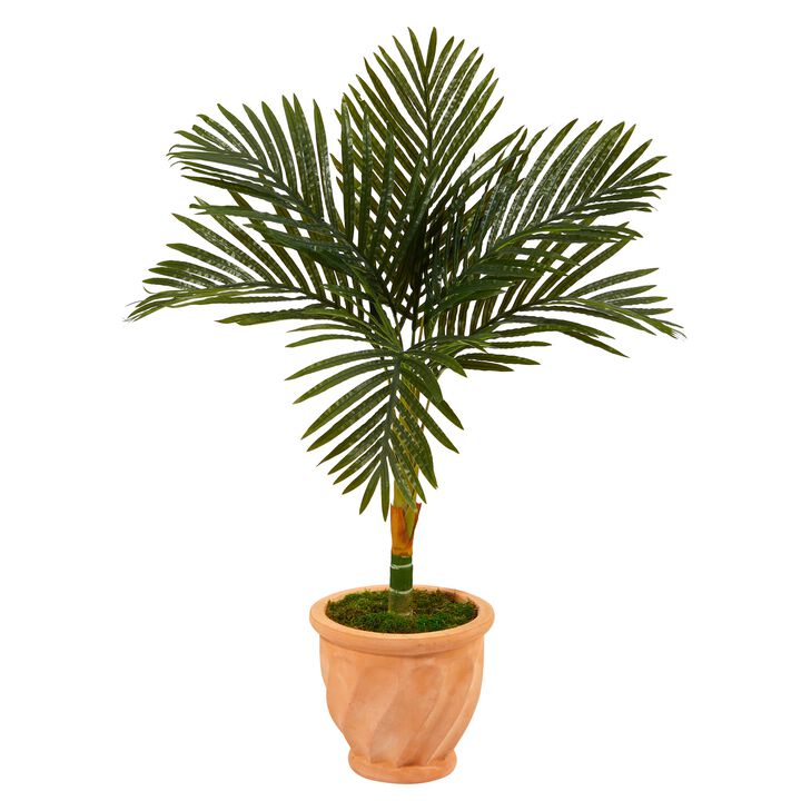 Hivvago 3.5 Feet Golden Cane Artificial Palm Tree in Terra-Cotta Planter