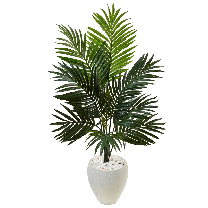 Hivvago 4.5 Feet Kentia Palm Tree in White Oval Planter