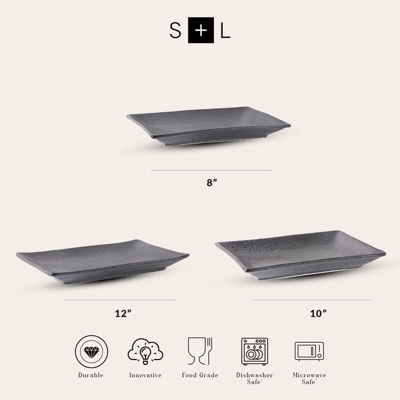 Stone Lain Valencia Porcelain Serving Plate Set 3 Piece, Metallic Grey