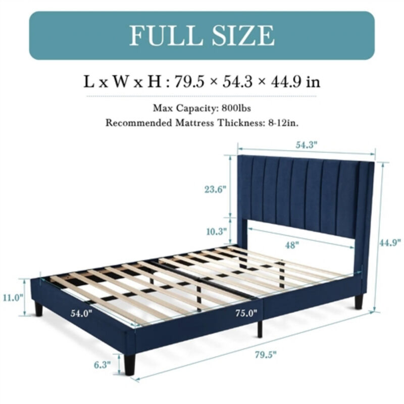 Velvet Upholstered Platform Bed with Headboard Stylish and Durable Design