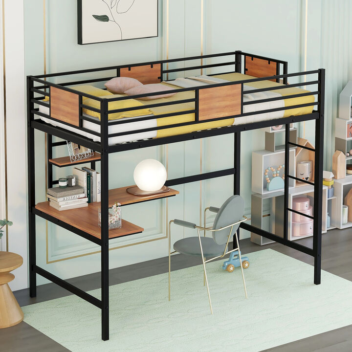 Merax Metal Loft Bed with Desk for Bedroom and Study Room